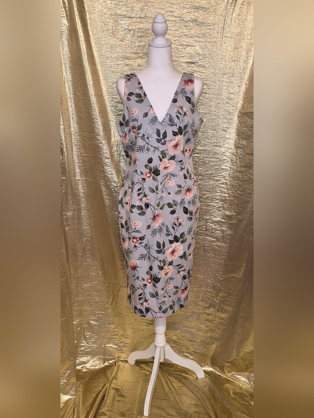 Dolce Gabbana Floral V-Neck Sheath Dress in Light Blue
